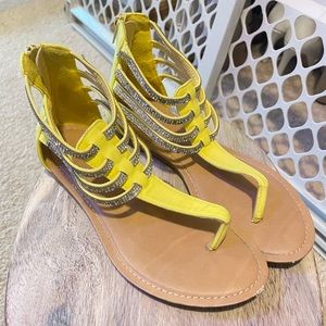 Yellow Flats/Sandals with Rhinestones & Sparkles